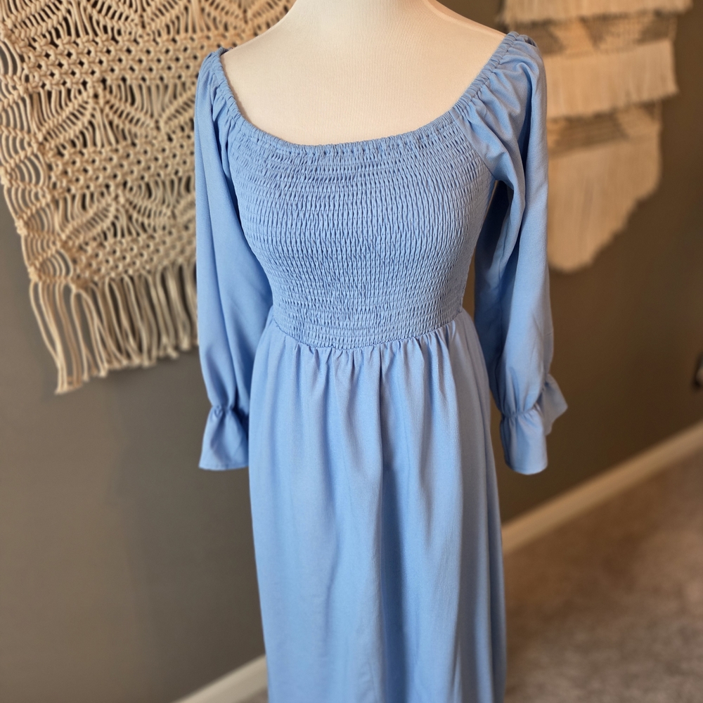 Sugarlips Long Sleeve Smocked Blue Dress